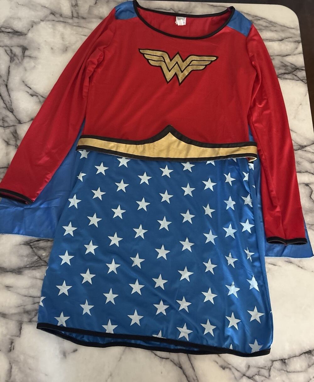 Wonder Woman Dress Superhero Halloween Adult Teen Costume W/Cape Party Fun Large